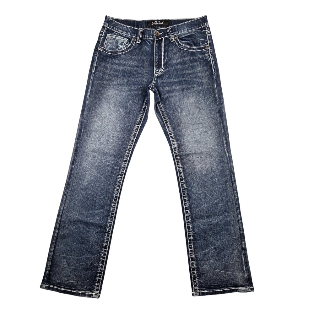 True Luck Jeans Mens 30/32 Blue Excellent Thick Stitch Whiskered Flap Pocket